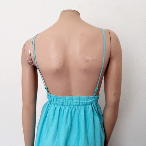 [Aerie] Blue Linen Blend Side Tie  Elastic Waist V-Neck Low Back Mini Dress XXL - Picture 5 of 12